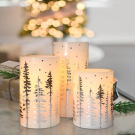 REVELBUNNY Christmas Tree LED Candles, Battery Operated Flickering Flameless Candles with Remote Timer, Real Wax Pillar Candles for Holiday Birthday Home Decoration Christmas Gifts, Set of 3