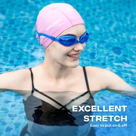 COOLMATE Fabric Swim Cap for Adult Women Men, Silicone Waterproof Layer, Cloth Swim Cap Gifts for Swimmers, Lightweight and Comfortable, Perfect for Pool, Beach, Lap Swimming (Light Pink, M)