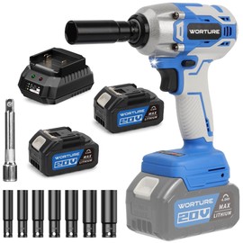 Cordless Impact Wrench-(350N.m) 1/2 inch Brushless Electric Impact Gun, High Torque with 2 * 4.0Ah Replaceable Li-ion Battery
