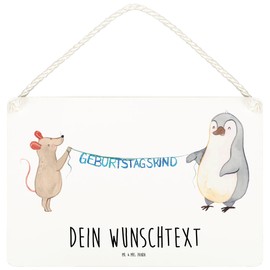 Mr. & Mrs. Panda Personalisiertes Deko Schild Maus Pinguin Geburtstag DIN A6 - Personalisierte Geschenke, Wandschild, Geburtstage, Wanddeko,