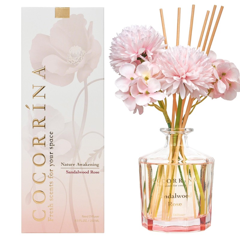 COCORRÍNA Reed Diffuser - Sandalwood Rose 8.5oz Flower Reed Diffuser