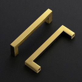 Ravinte 3 Pack Gold Cabinet Pulls 4-1/2 Inch Brushed Brass Kitchen Cabinet Handles Gold Square Kitchen Hardware for Drawer Pulls Come with Screwdriver