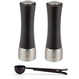 Peugeot Madras U'Select Shaftless 8-Inch Salt & Pepper Mill Gift Set, Chocolate - With Stainless Steel Spice Scoop & Clip