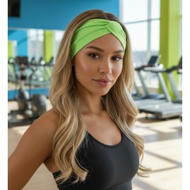 Women's Stretchy Twist Headbands, Solid Color, Non-Slip for Yoga, Workout, Running (Lime Green, 1 Size)
