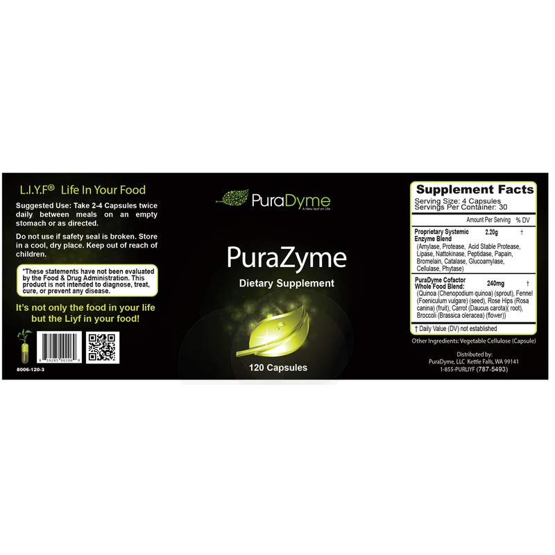 PuraDyme PuraZyme Blend of Digestive Enzymes by Lou Corona 120