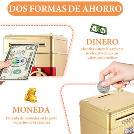 Alcancía Electrónica, Alcancía para Niños, Alcancía con Contraseña, Music Mini ATM Savings Tank, Caja Fuerte para Niños, Gran Regalo de Cumpleaños para Niños y Niñas (Dorado)