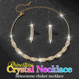 Reaky Bridal Jewelry Sets Silver Rhinestone Necklace 3 Pcs Bride Jewelry Necklaces Wedding Accessories for Women (2 Pcs Gold, One size)