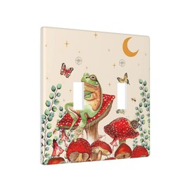 Mushroom Boho Moon Cute Frog Light Switch Cover Decorative 2 Gang Wall Plate Switch Plates Electrical Double Toggle for Kids Boys Girls Bedroom Bathroom