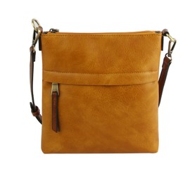 Le Miel Vegan Leather Double Zipper Square Crossbody Bag - Chic Companion for Women's Everyday Casual Occasions - LHU451-CAMEL