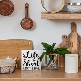 Nvotell Funny Kitchen Wooden Box Sign,Life Is Short Lick The Bowl Box Sign,Quotes Wood Sign For Kitchen Living Room Bedroom,Fall Sign Desk Decor,Housewarming Gifts,5x5 Inch (Red hearts)