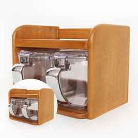 Wooden Spice Rack 1-Tier 2-Piece Spice Jar Organizer Restaurant Spice Jar