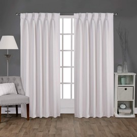 LITTLE BIRD Double Pinch Pleated Blackout Window Curtain Panel & Drapes and Thermal Insulation for Living Room Patio Door (Two Panels Combined Size, Greyish White, 52 Inch by 84 Inch)