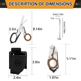 Rescue Scissors, Trauma Scissors, 6-in-1 Foldable Trauma Scissors, Emergency Scissors, Bandage Scissors with K Protective Case, Wrench for Professional Emergency Services, Outdoor Camping (Black Brown