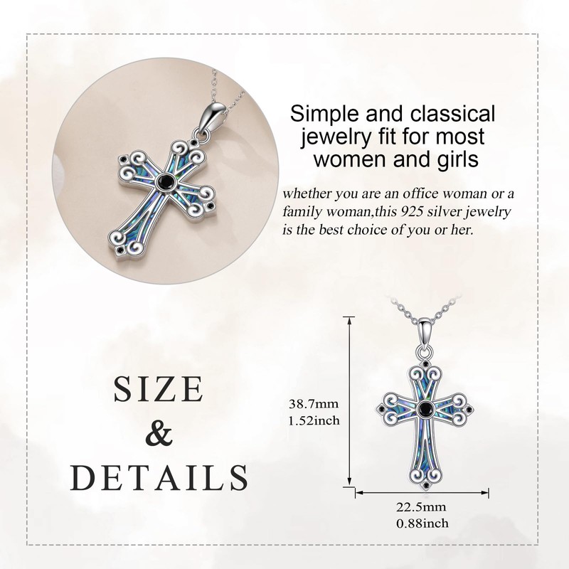 YAFEINI Cross Necklace S925 Sterling Silver Abalone Shell Black Pendant
