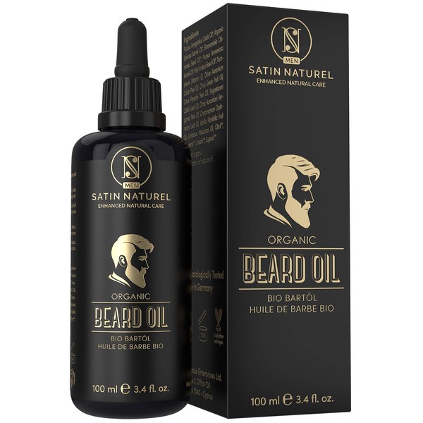 ORGANIC Beard Oil Vegan - Extra Large 100ml Violet Glass Bottle – Nourishing Beard Care - All-Natural Oils, No Additives – Perfect Valentine's Day Gift Idea for MEN Made In Germany