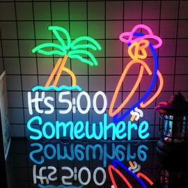 Its 5 00 O'clock Some Where Neon Sign - 9-Level Dimmer LED Bar Signs with USB Power, Parrot Neon Beer Light up Sign, Bar Decor & Parties, Man Cave & Wall Decor