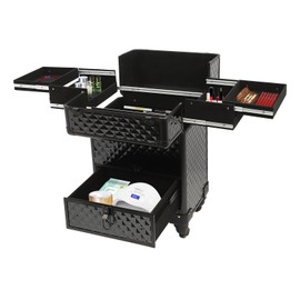 ReqianXH Rolling Nail Case Wheeled Manicure Storage Case Professional Makeup Trolley for Studio or Travelling Cosmetic Organizer for Nail Technician, Artists, Cosmetologist, Stylist Style1 Black