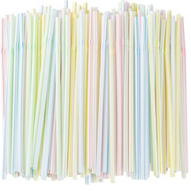 100Pcs Pinstripe Disposable Straws, Plastic Straws for Bubble Tea, Popping Pearls, Straws Disposable Plastic for Drinks, Colorful Disposable Party Straws for Juice Drinks Straws Party Supplies