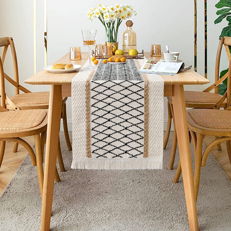 LOMOHOO Macrame Table Runner 12''x108''Cream Beige Boho Table Runner with