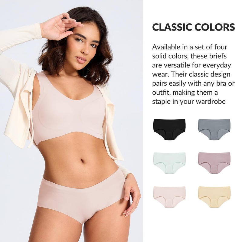 PURILINE 6 Pack Women's Underwear, Mid Waisted Seamless Panties for