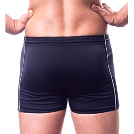 Aquarti Men's Swimming Trunks with Drawstring Elastic Waistband Black/Ecru, Size: 5XL, Black / Ecru