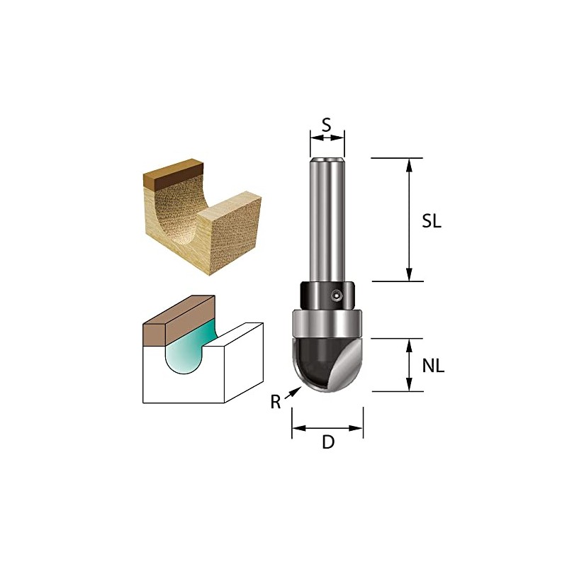 ENT 12512 Chamfer Cutter HW, Shank (S) 8 mm, Radius
