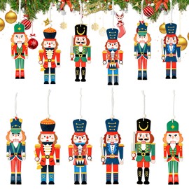 ZDNT 12 Pcs Wooden Christmas Nutcracker Soldier,Christmas Nutcracker Decorations,Xmas Tree Ornaments Hanging for Traditional Christmas Tree Decoration,Party Decor