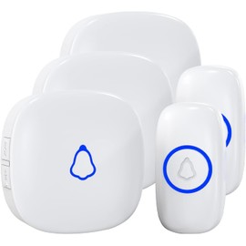 SECRUI Wireless Doorbell Front Door Bell 400 m Range IP66 Wireless Bell Outdoor Waterproof with 3 Plug-In Receivers, 58 Melodies Doorbell with LED Flash, 5 Volume Levels (0-120 dB), White