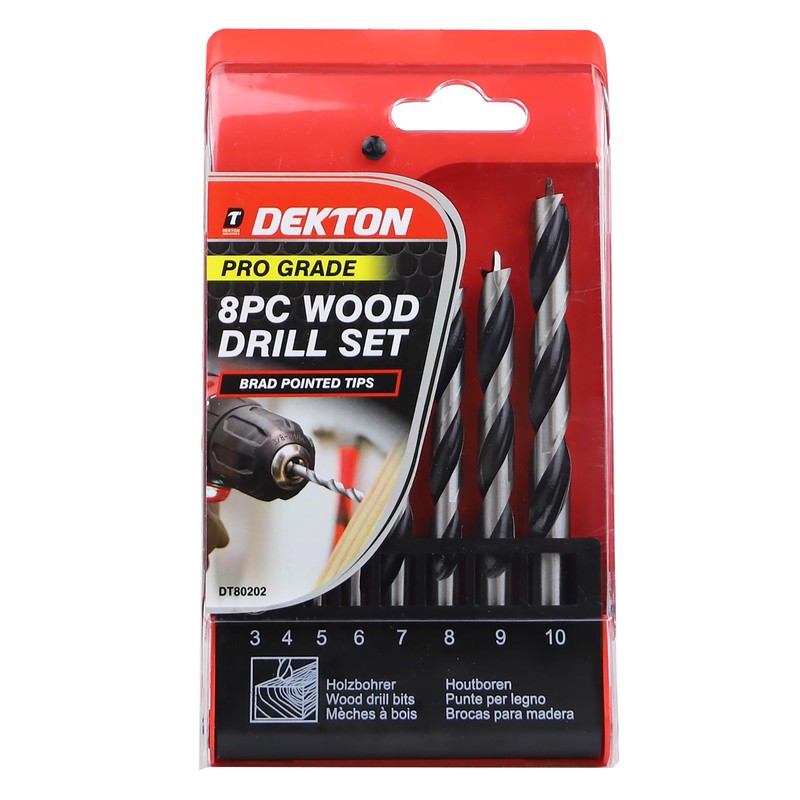 Dekton 8pc Pro Wood Drill 2-10mm- Roll Forged And Polished|