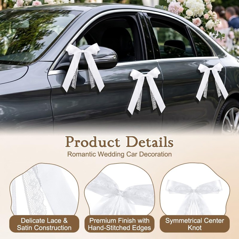 Alaoo Wedding Car Bow, 10Pcs White Wedding Bows with Double