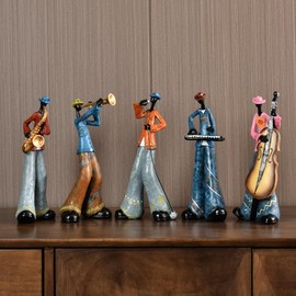 Luwqceu Jazz Band Player Figurines Vintage Musician Figure Resin Statues Desktop Ornament Retro Sculpture Home Indoor Decor D