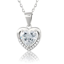 VICKWOOD Women's 925 Silver Heart Necklace with Pendant Cubic Zirconia Real Silver Jewellery Gift Ideas for Women, Sterling Silver, Cubic Zirconia