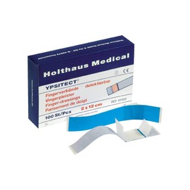 Holthaus Medical YPSITECT Finger Bandage, Finger Plasters, Detectable, Blue, Waterproof, Pack of 100
