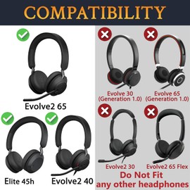SOULWIT Replacement Ear Pads for Jabra Evolve2 65 (65MS 65UC USB)/Evolve2 40 (40UC 40MS USB)/Elite 45h On-Ear Wireless Headset Replacement Pads with Softer Protein Leather