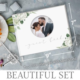 Sadara store Wedding guestbook Cover Size 8x10 inch, Wedding Memory Book Bundle with a Pencil, Guest Wedding Book, Full Color Printing with Round Photo Frame.
