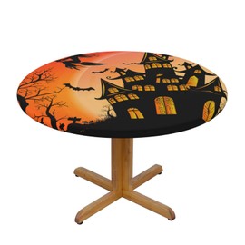 Mantel redondo para Halloween, bruja espeluznante, elástico, impermeable, lavable, decorativo, para fiestas, comedor, picnic, tamaño mediano