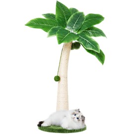 Nineshi 37 Inches Cat Scratching Post, Large Cat Scratching Post, Sisal Scratcher with 3 Hanging Pompoms for Indoor Cats (Short Round Base)