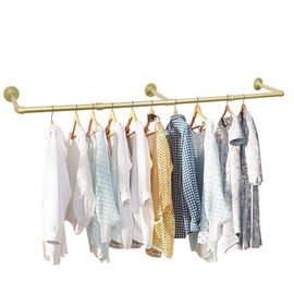 Oroonoko 72inch Gold Wall Mounted Clothes Rack, Industrial Pipe Garment Rack Hanging Rod Bar for Closet Storage,Laundry Room Up to Max Load 132lbs(Gold)
