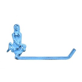 Hampton Nautical K-9212-dark-blue Dark Blue Whitewashed Cast Iron Mermaid Toilet Paper Holder 10" - Beach Bathroom Decoration