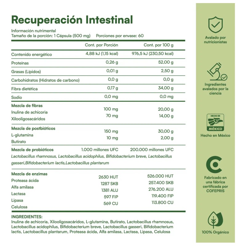Recuperacin Intestinal 4 En 1 Con Preprobiticosenzimas Sin Sabor