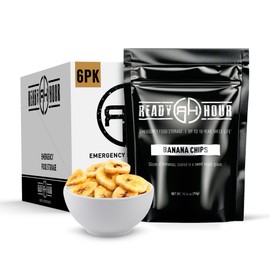 Ready Hour Banana Chips Case Pack – Emergency Snacks, Dehydrated Fruit, Long-Term Storage, Crunchy Banana, Survival Food, Prepper Pantry, Bulk Shelf-Stable Fruit– 48 Servings (6 Pouches)