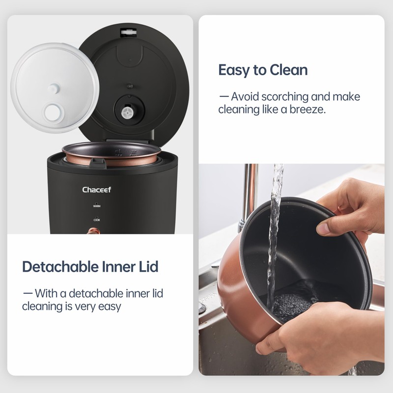 CHACEEF Mini Rice Cooker 2 Cups Uncooked, 1.2L Rice Cooker