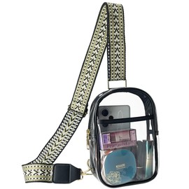 Clear Sling Bag,Clear Fanny Pack Stadium Approved Crossbody Bag Purses for Women Heavy Duty Transparent Mini Chest Bag with Adjustable Strap(Black-1)