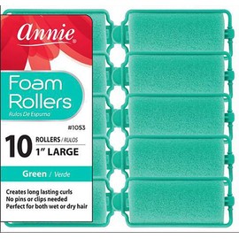 Annie Classic Foam Cushion Rollers #1053, 10 Count Green Large 1 Inch