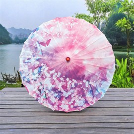 Jwqqwdza 28'' Silk Faced Chinese Umbrellas for Women, Improved Oiled Paper Parasol Umbrellas for Indoor Outdoor Photo Props Wedding Decoration, Parasol Umbrella for Costumes (Butterfly B)