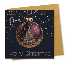 Christmas Card for Dad. Bauble Design. Eco-friendly & UK Made. Verse Inside. 148x148mm card size.