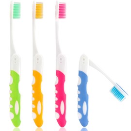Travel Toothbrush, Portable Travel Toothbrush Set, 4Pcs Mini Toothbrushes, Medium Soft Bristle, Small Folding Tooth Brush Traveling Size Toothbrushes for Women Home Camping(Blue, Yellow, Pink, Green)