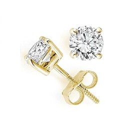 PARIKHS Round Diamond stud Plus Quality Screw Back 14K Yellow Gold (0.06 ctw)