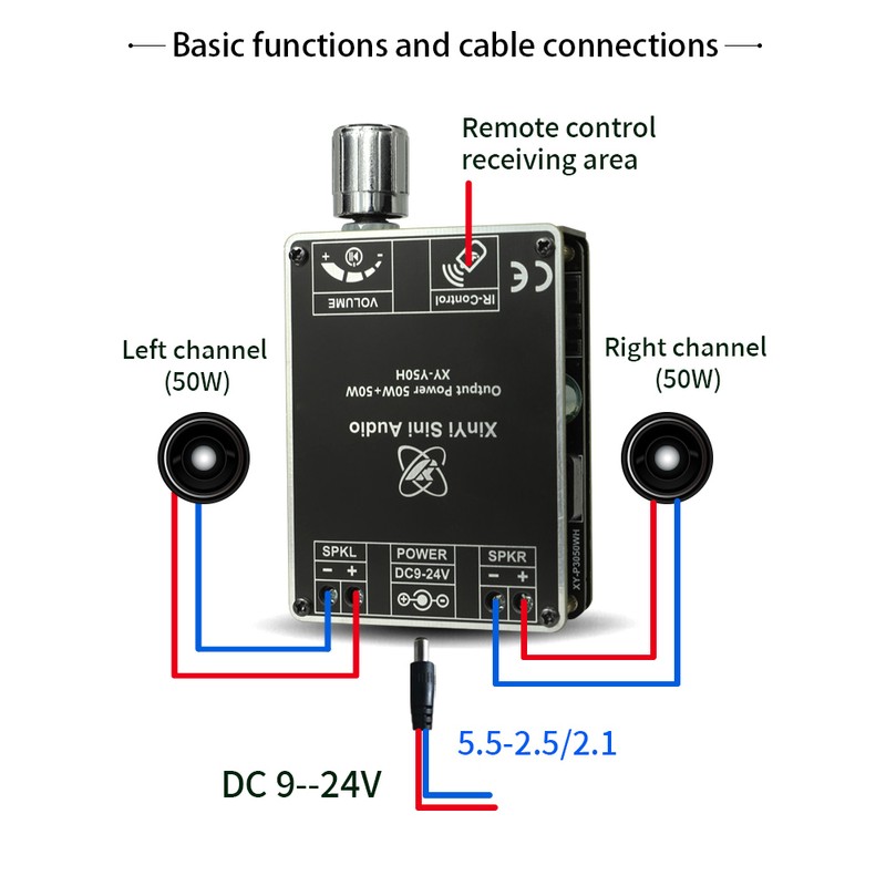 50W+50W BT 5.1 Wireless Audio Power Amplifier Portable Sound Amplifier