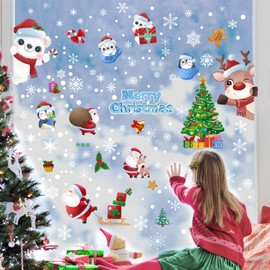 Cheerful Merry Christmas Window Clings, Funny Cute Xmas Elements Window Decals Reusable Double-Sided Static Window Stickers for Glass Window Holiday Happy New Year Home School Party Supplies